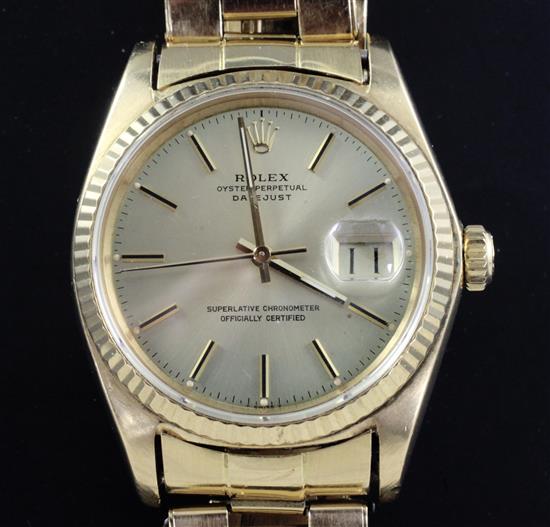 A gentlemans 1990s? 18ct gold Rolex Oyster Perpetual Datejust, with box,